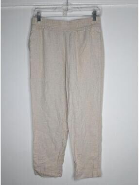 Old Navy Pants Womens Small Beige Linen Blend High Rise Straight Elastic Waist